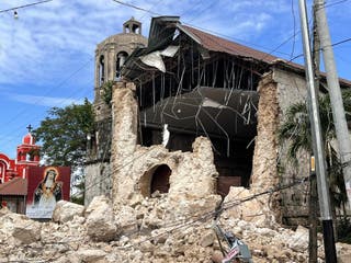 Damages outside the Archdiocesan Shrine of Santa Rosa de Lima in Daanbantayan, Cebu, Philippines